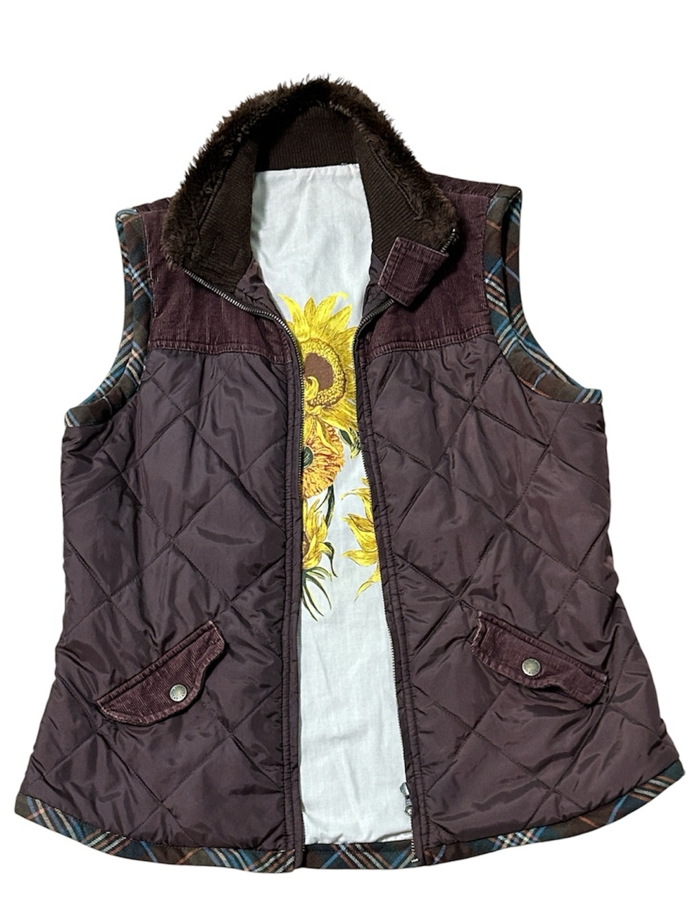 CAbi Quilted Sleeveless Vest Jacket -Brown Size M Floral Y2K Women’s Brown Vest